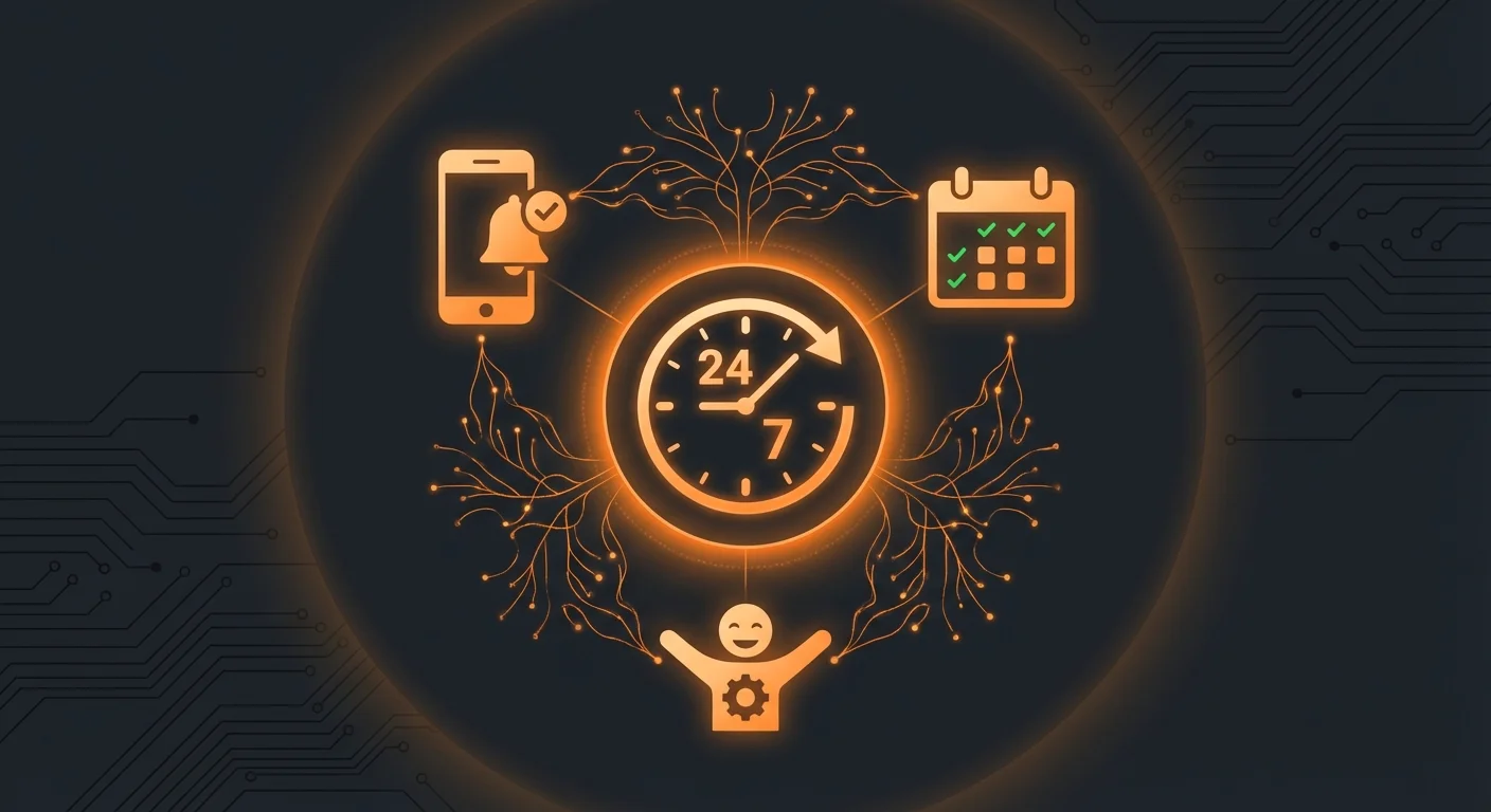 Avantages de la reservation IA montrant la disponibilite 24/7, la reduction des absences et la satisfaction client