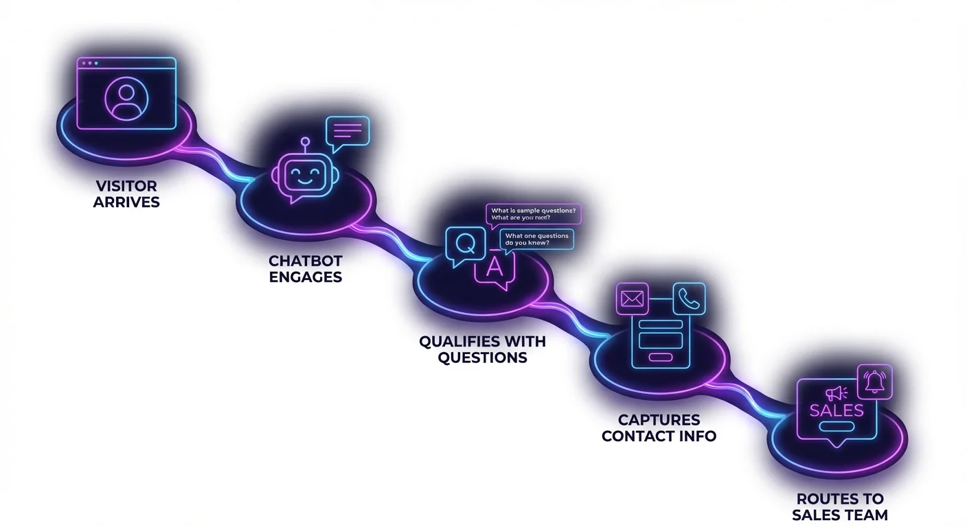 AI chatbot lead generation funnel showing visitor engagement, qualification, and capture