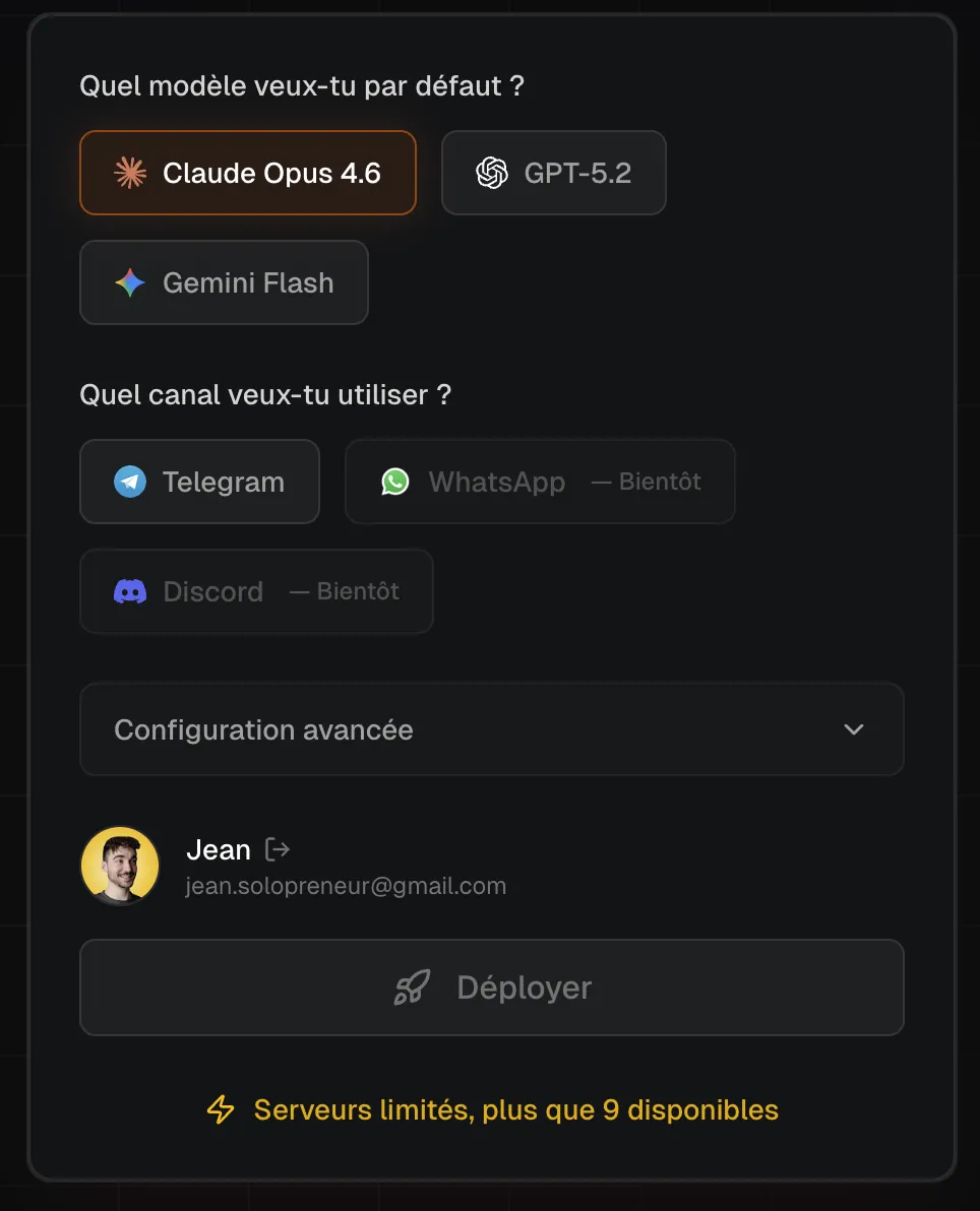 ClawRapid deployment form