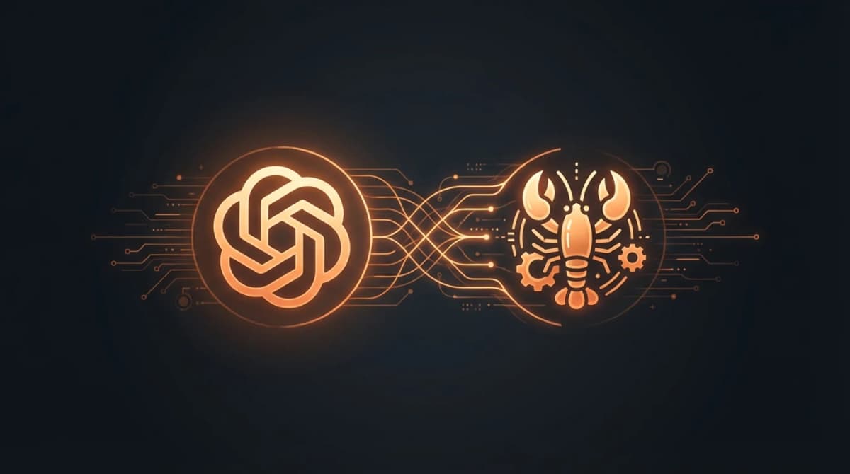 Dark illustration of an OpenAI and OpenClaw GPT 5.4 chat setup with glowing orange messaging nodes