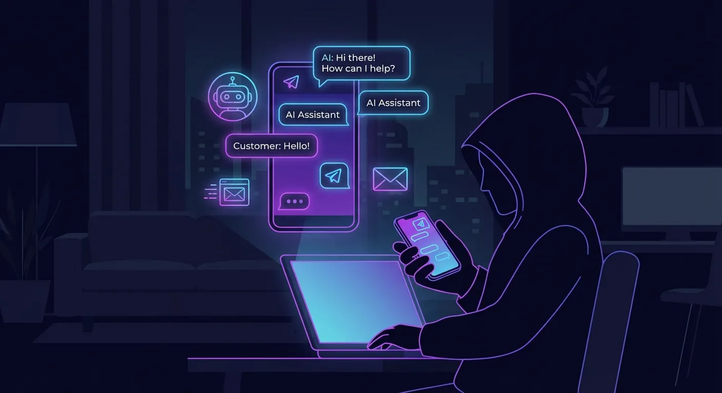 Entrepreneur utilisant un assistant IA sur ses applications de messagerie