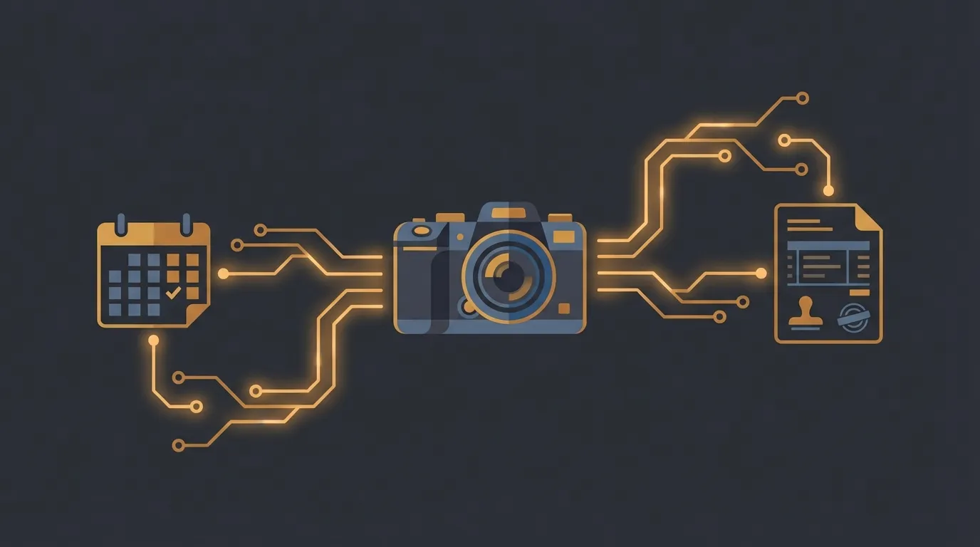 OpenClaw AI assistant for photographers with booking interface on dark background