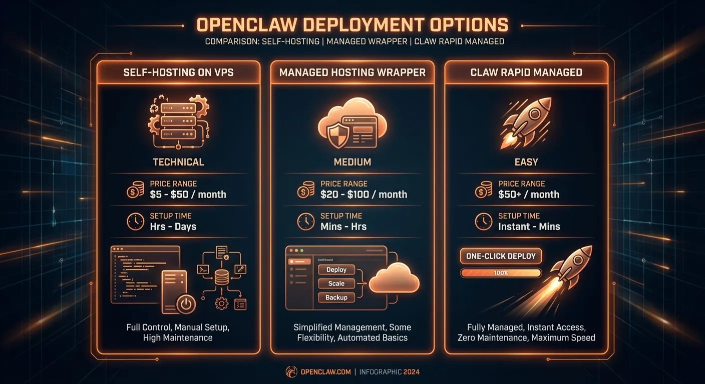 Comparaison des trois options de déploiement OpenClaw