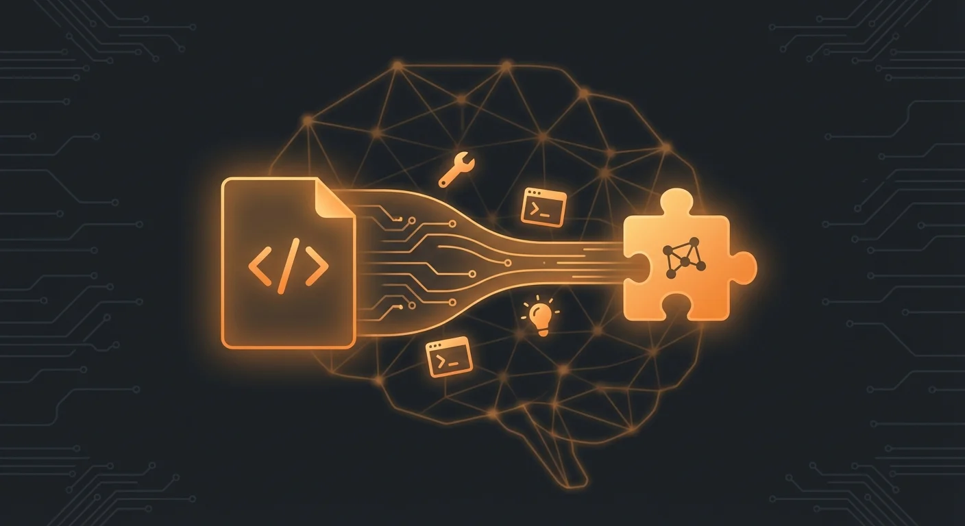 Illustration of a document transforming into a glowing skill puzzle piece