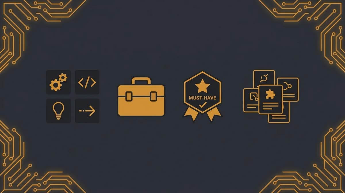 Guide des skills OpenClaw avec des icônes flottantes connectées par des lignes lumineuses orange