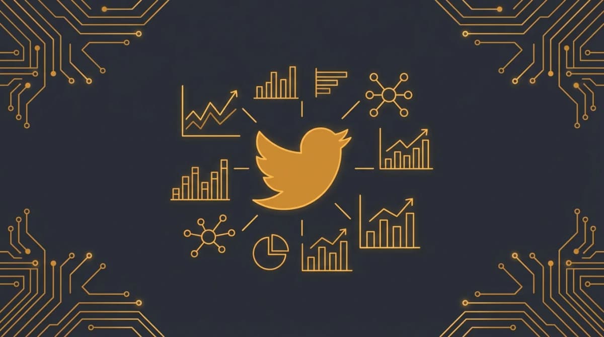 Analyse Twitter OpenClaw avec graphiques orange lumineux montrant les patterns d'engagement et insights de contenu
